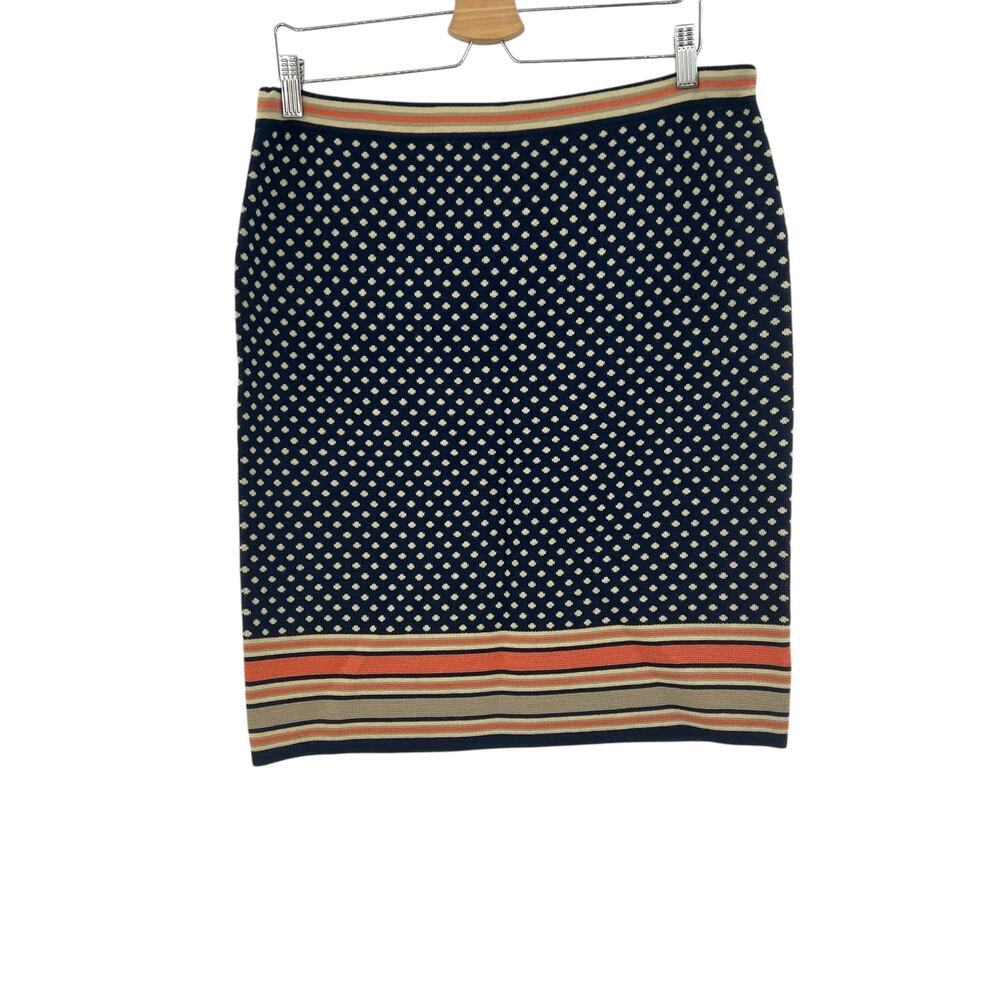 Anthropologie Sparrow Merino Wool Sweater‎ Knit Skirt Navy Blue Dot Size Large